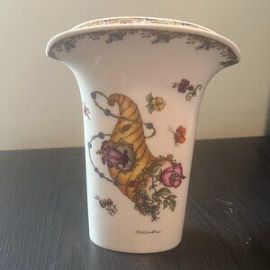 Vintage Hutschenreuther Handpainted Vase Cornicopia & Flowers. Signed & Numbered